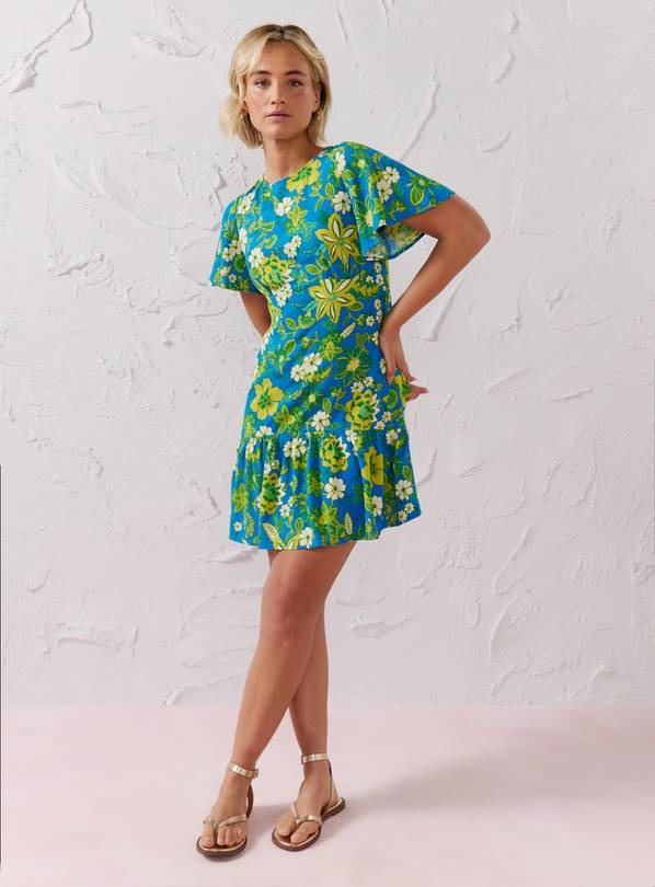 EVERBELLE Floral Mirror Print Tiered Mini Dress 16